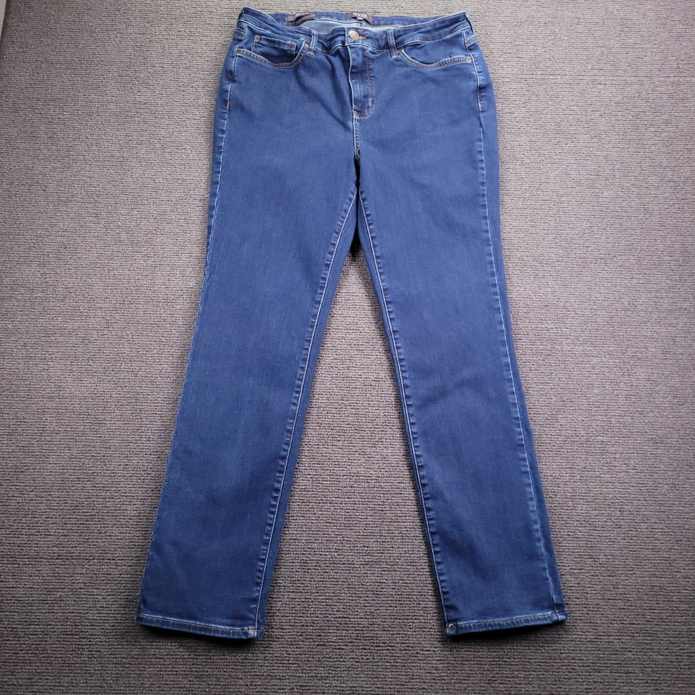 NYDJ Sheri Slim Jeans Womens 12 Blue Quinn Wash Straight Leg Denim MPRISS8518
